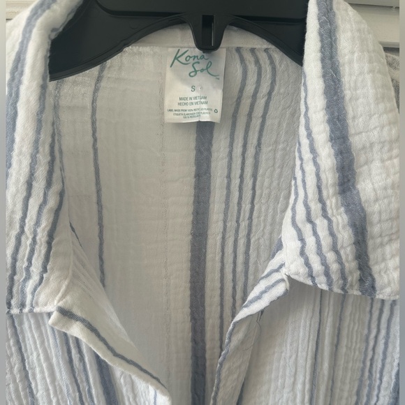 Kona Sol Size Small Gauze Blue & White Stripe Oversized Button Up Swim Coverup - Picture 5 of 6